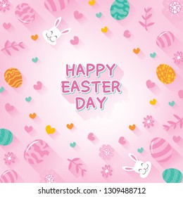 happy easter day background with easter flat icons illustration