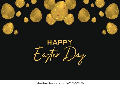 Happy Easter day background illustration design template for banner, poster, printing, and gift with 3d realistic egg in the dark background