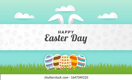 Happy easter day background with paper art