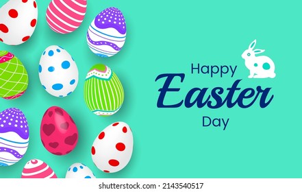 happy Easter day background. Easter Day Poster or banner template with Colorful Painted Easter Eggs design. 17 April happy  Easter day eggs with different texture design template.