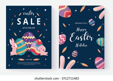 Happy easter day background and social media post. Vector illustration. Hand drawn. Greeting card. Business banner. Flat design.