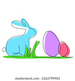 Feliz Día de Pascua Antecedentes,Línea de dibujo manual arte conejo conejo fondo de huevos de conejo.
