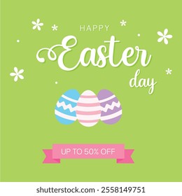 Happy Easter day banner with eggs. Vector illustration