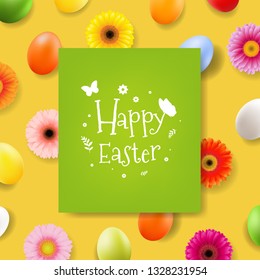 Happy Easter Day Banner With Gradient Mesh, Vector Illustration