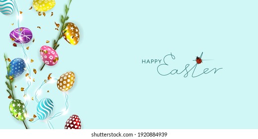 Happy Easter day. Easter banner template with Easter eggs.