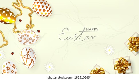 Happy Easter day. Easter banner template with Easter eggs.