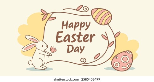 Happy Easter Day Banner Template with Minimalist Design Eggs. Happy Easter Day Banner with Minimalist Egg Design and Elegant Typography