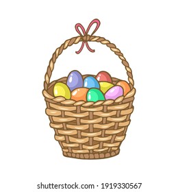 Happy Easter Day. Easter basket with easter eggs. Template for greeting card, banner, poster, print, package design. Hand Drawn vector illustration.