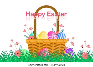 Happy Easter Day. Beautiful collection drawing Easter egg in the basket design. Vector illustration background 
