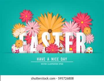 happy easter day with beautiful colorful flower, Vector illustration template background