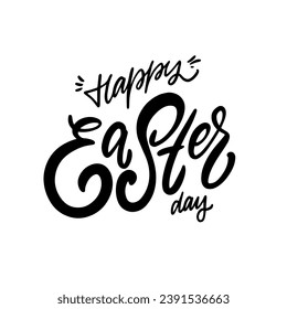 Happy Easter Day black color script lettering phrase. Holiday celebration text sign. Vector art