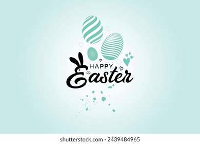 Feliz día de Pascua. Huevos azules y flores. Diseño vectorial de Pascua de estilo moderno, colores suaves pastel
