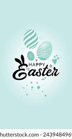 Happy Easter day. Blue eggs and flowers. Modern style easter vector design, pastel soft colors