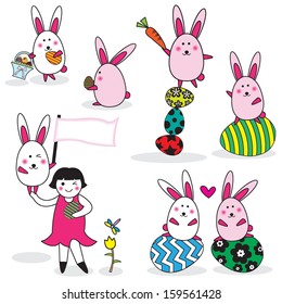 Happy Easter Day Bunnies Eggs and Kids illustration