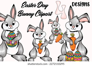 Happy Easter day Bunny Clipart, rabbit, carrot, Bunny, and eggs  with  vector designs