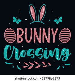 Happy Easter day bunny egg hunt bright typographic tshirt design