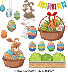 Happy Easter day with bunny and eggs illustration