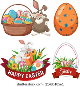 Happy Easter day with bunny and eggs illustration