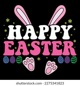 Happy easter day bunny funny easter rabbit t-shirt design. typography graphic vector art shirt design. easter rabbit squad funny quotes shirt for kid, baby men, women. Poster, banner, and gift svg