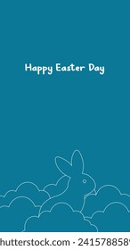 Happy Easter Day With Bunny Line Art Style Vertical