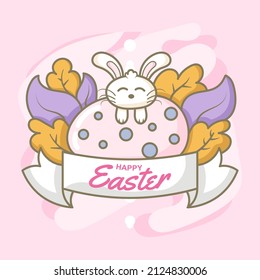 Happy Easter Day With Bunny On Giant Egg