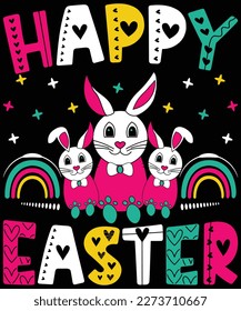 Happy Easter Day Bunny Pastel Spring Hunt Eggs RabbitT-Shirt design.