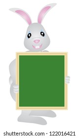 Happy Easter Day Bunny Rabbit Holding Blank Sign Board Illustration Isolated on White Background Vector