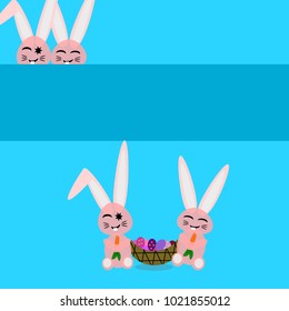 Happy Easter day, bunnys and colourful eggs, vector illustration card.