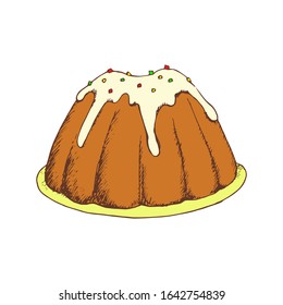 Happy Easter Day. Easter cake isolated on white background. Hand Drawn vector illustration.