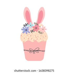 Happy Easter Day. Easter cake, sweet bread or Paska isolated on white background. Hand drawn vector illustration. Food icon. Sweet pastries or cake. Traditional Orthodox and Catholic food. Doodle