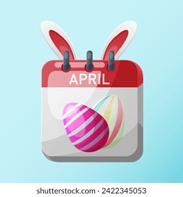 Happy easter day calendar with bunny ear and easter egg