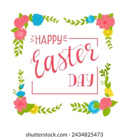 Happy Easter day calligraphic greeting card on white background. Vector typography design for banner, poster, card. Modern vector calligraphy