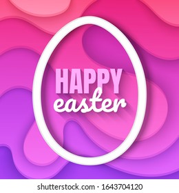Happy Easter Day card, background with deep pink and purple colors paper cut design, Vector EPS 10 format