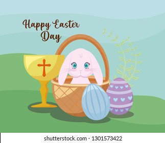 happy easter day card with cute rabbit and chalice