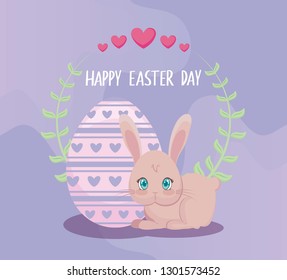 happy easter day card with cute rabbit and egg