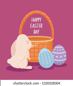 happy easter day card with cute rabbit and eggs