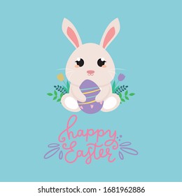 Happy easter day card with a cute bunny - Vector