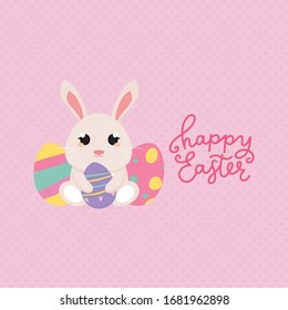 Happy easter day card with a cute bunny - Vector