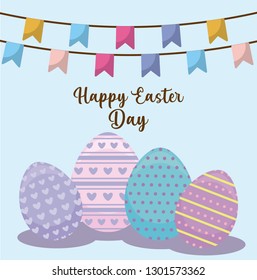 happy easter day card with decorated eggs