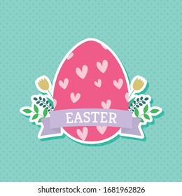 Happy easter day card with decorated easter eggs - VEctor