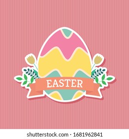 Happy easter day card with decorated easter eggs - VEctor