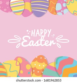 Happy easter day card with decorated easter eggs - VEctor