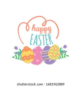 Happy easter day card with decorated easter eggs - VEctor