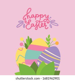 Happy easter day card with decorated easter eggs - VEctor