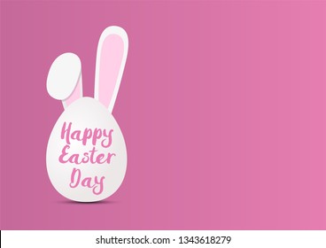 Happy Easter Day card. Easter egg with bunnys ears on the pink background