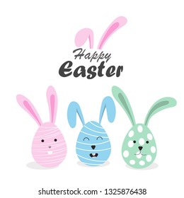 Happy easter day card ,Easter eggs and bunny background vector design 