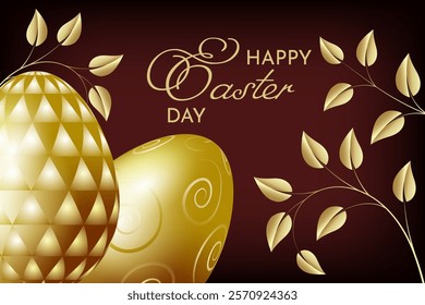 Happy Easter Day Card With Golden Eggs