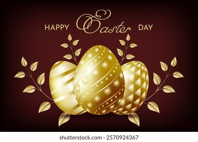 Happy Easter Day Card With Golden Eggs