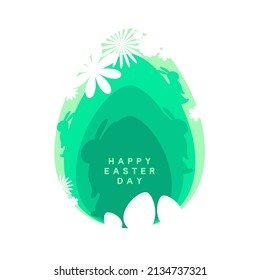 Happy Easter day card postcard with rabbit egg flowers