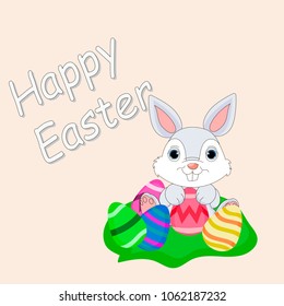 Happy Easter Day card. Rabbit with easter eggs